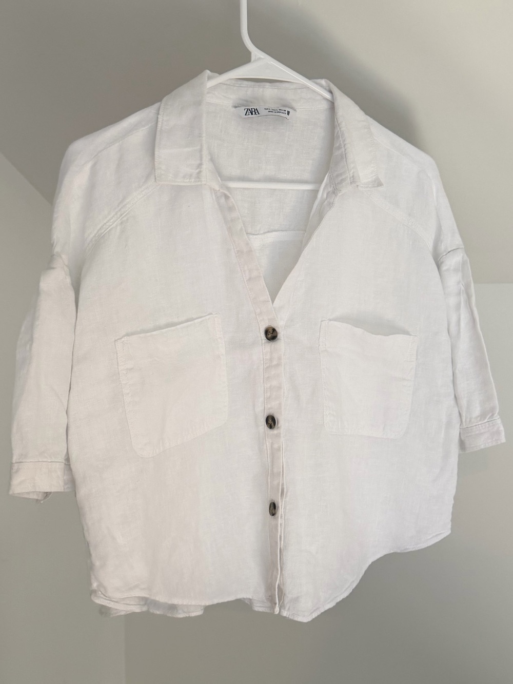 ZARA White Linen Button-Front Shirt size L